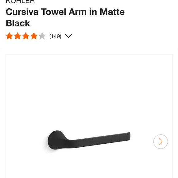 NIB Kohler Cursiva 9” towel arm matte black 3-step easy install, made to last. - Picture 2 of 7